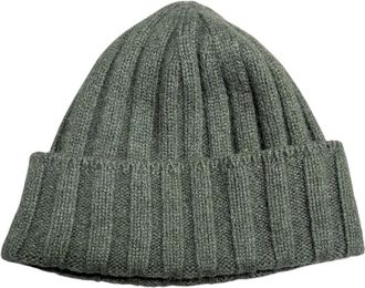 Bl'ker Gebreide kasjmieren muts met omslag - Heren - Hoeden - Groen - ONE Size - Kasjmier - Accessoires