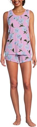 Lands End Cooling 3 Piece Pajama Set - Robe Tank and Shorts in Lilac Breeze Etched Floral at Nordstrom, Size X-Small