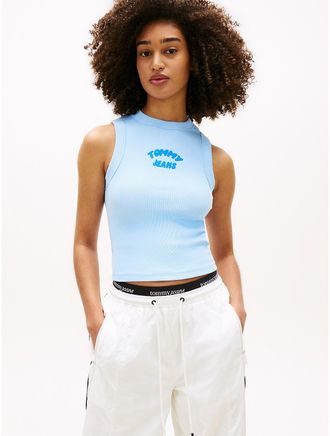 Tommy Hilfiger Womens Tommy Jeans Puff Print Logo Tank Top - Blue - XL