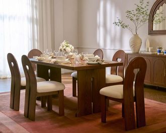 Castlery Tan France Avan Dining Table, 71 Brown, Solid Oak Legs, 5-Layer Bonded Wood, Castlery