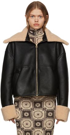 Nanushka Black Vegan Shearling Nael Aviator Jacket