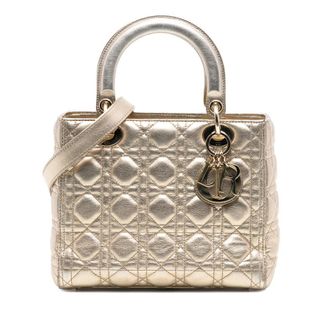 Dior Pre-owned Dior Medium Metallic Lambskin Cannage Lady Dior 18-MA-0158