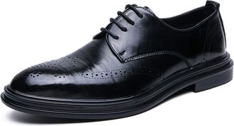 Generic Dress Formal Shoes for Men Lace Up Wing Tip Brogue Derby Shoes Cowhide Non Slip Anti-Slip Slip Resistant Rubber Sole Block Heel Prom(Black,6.5 UK)