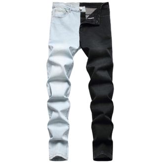 Generic Mens Patchwork Two Tone Denim Trousers Fashion Slim Multicolor Pencil Pants Casual Skinny Jeans Straight Legs Multicolor Jeans Comfortable & Stylish O