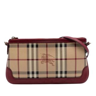 Burberry Pre-owned Cross Body Bags, female, Beige, Size: ONE SIZE Pre-owned The Haymarket Check Peyton Shoulder Bag
