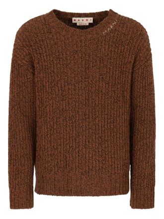 Marni crew neck elbow-patch sweater - Brown