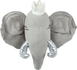 Beliani Decoraci&oacute;n De Pared De Algod&oacute;n Gris Plateado Blanco Crema 39 X 33 Cm Elefante Tantor