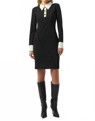 Joseph Ribkoff Colorblock Collared 3/4 Sleeves Shift Dress In Black/vanilla