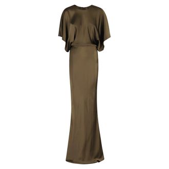 Norma Kamali Maxi Dresses, female, Green, XS, Military Green Satin Kimono Sleeve Dress