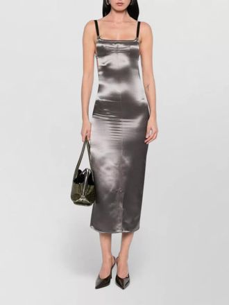 The Attico satin midi dress square neckline straps