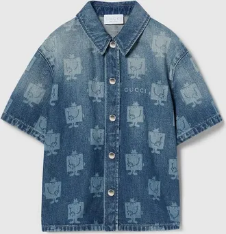 Gucci Kids - Printed Denim Shirt, Size 10 years, Blue, Ready-to-wear