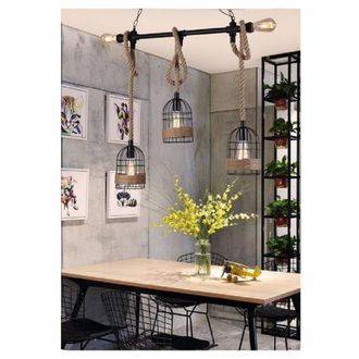 Trade Shop Trade Shop Traesio - Trade Shop - Lampadario A Sospensione Stile Industriale In Metallo Corda Canapa Retr&ograve; B60-5