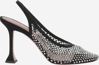 Amina Muaddi Womens Pumps Dolly Crystal Black Suede