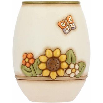 Thun C2293H90 Linea Country - Vaso Fiori da Interno, Ceramica, Bianco con Fiori Multicolore e Farfalla, Grande 20.1 x 21.7 x 26.2 cm