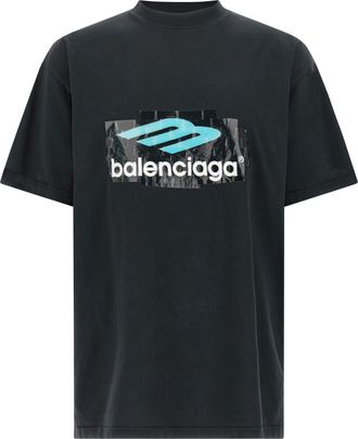 Balenciaga Black Cotton Mens T-Shirt