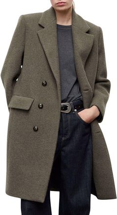 Mango Double Breasted Wool Blend Coat in Khaki Green at Nordstrom Rack, Size Large