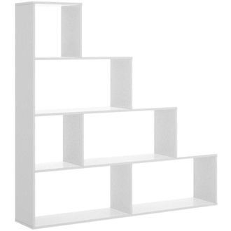 Dmora Libreria Apofi, Scaffale da ufficio multiuso, Mobile biblioteca portalibri a 6 ripiani, 145x29h145 cm, Bianco lucido