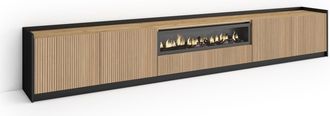 Skraut Home Skraut Home - Mueble Tv, Televisi&oacute;n, Muebles De Sal&oacute;n, Almacenaje, 310x37x50cm, Para Tv Hasta 80, Chimenea El&eacute;ctrica, Estilo Moderno, Roble Y Negro