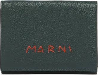 Marni Accessoires, Heren, Groen, ONE Size, Leer, Tri-Fold Portemonnee met Geborduurd Logo