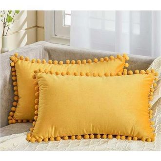 OEM Funda De Coj&iacute;n 30x50 Cm Amarillo Mostaza, Decoraci&oacute;n Escandinava Para Sal&oacute;n Y Hogar, Juego De 2 Protectores De Almohada De Terciopelo Suave, Doble Car