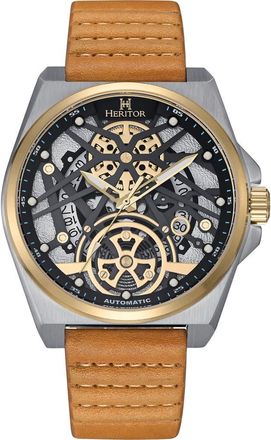 Heritor Romero Leather-Band Watch in Silver/gold/tan at Nordstrom