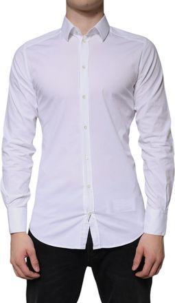 Dolce & Gabbana White Cotton Formal Men GOLD Dress Mens Shirt (Pre-Owned)