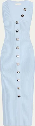 Adam Lippes Eliza Sleeveless Button-Front Rib Midi Dress