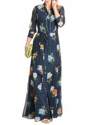 Sachin & Babi Embellished Addison Gown In Navy Wildflowers