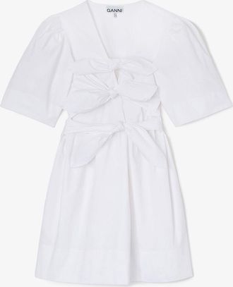 Ganni White Cotton Mini Dress - Size 34 Organic