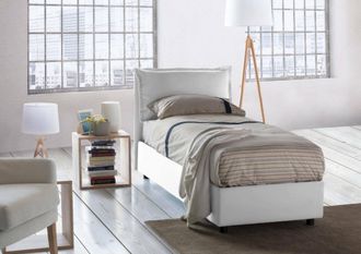 Dmora Dmora - Cama Individual Dmangone, Cama Contenedor Con Revestimiento De Tela, 100% Made In Italy, Apertura Lateral, Con Colch&oacute;n 80x190 Cm Incluido, Bla