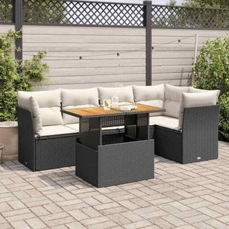 vidaXL Vidaxl - Set De Sof&aacute;s De Jard&iacute;n 6 Piezas Y Cojines Rat&aacute;n Sint&eacute;tico Negro