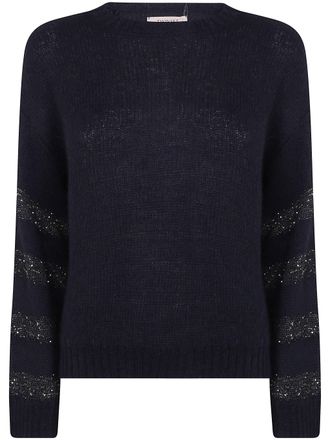 Twin-Set Sweater Gold Stripes Round Neck