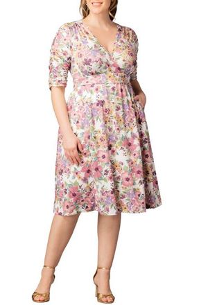 Kiyonna Gabriella Print Jersey A-Line Dress in Mauve Watercolor Bouquet at Nordstrom, Size 0X