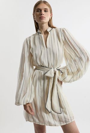 Karen Millen Lydia Millen Chiffon Top Stitch Detail Ruffle Belted Woven Mini Dress