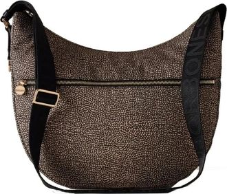 Borbonese Luna Schoudertas met Natuur/Zwart Print - Dames - Schoudertassen - Zwart - ONE Size - Nylon - Tassen