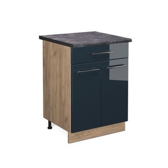 Vicco Armarios De Cocina Fame-line, Azul Oscuro Alto Brillo, 60 Cm Con Caj&oacute;n, Et Antracita Vicco