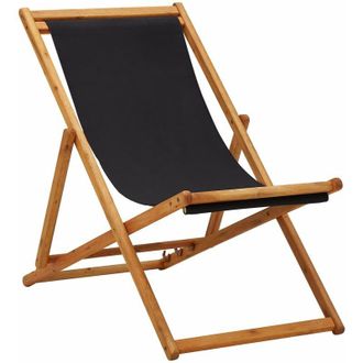 vidaXL Silla De Playa Plegable Eucalipto De Madera Y Tela Negra