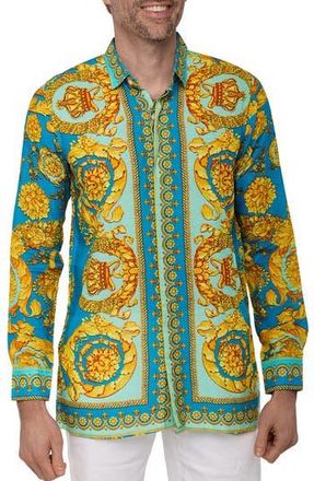 Ranee&rsquo;s Extra Trim Fit Print Linen & Cotton Button-Up Resort Shirt in Green at Nordstrom Rack, Size Xx-Large