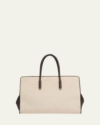 Bottega Veneta Barbara Medium Canvas and Leather Tote Bag