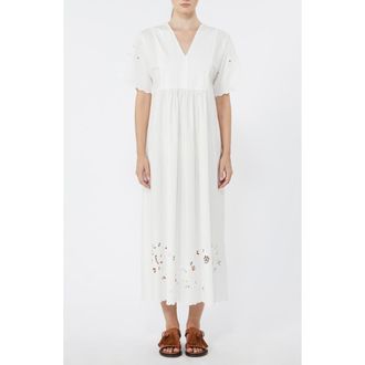 Max Mara Tartufo Scalloped Eyelet Cotton Poplin Dress in White at Nordstrom, Size Medium