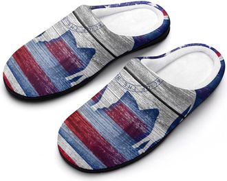 Generic U.S.A And Wyoming State Flag Cotton Womens Slip-on Slippers Winter Warm House Shoes with Rubber Sole for Home Office Hotel