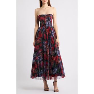 Hutch Alba Pleated Underwire Strapless Cocktail Dress in Black Multi Winter Garden at Nordstrom, Size 00