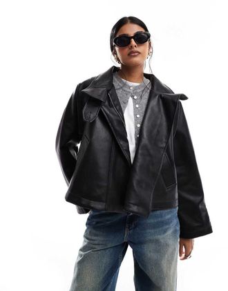 Asos Trench nero in pelle sintetica con dettaglio stile mantella