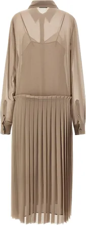 Ami Pleated Shirt Dress - Taupe