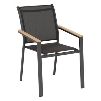 Hesperide Hesperide - Sill&oacute;n De Jard&iacute;n Apilable Essentia De Grafito Y Acacia En Aluminio Tratado Con Epoxi - Hesp&eacute;ride