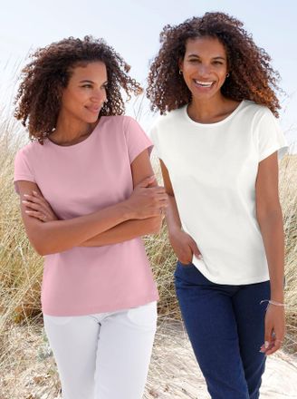 Casual Looks Rundhalsshirt CASUAL LOOKS 2er-Pack Shirts, Damen, Gr. 36, ros&eacute;, ecru, 100% Baumwolle, unifarben, Rundhals, Shirts Rundhalsshirt
