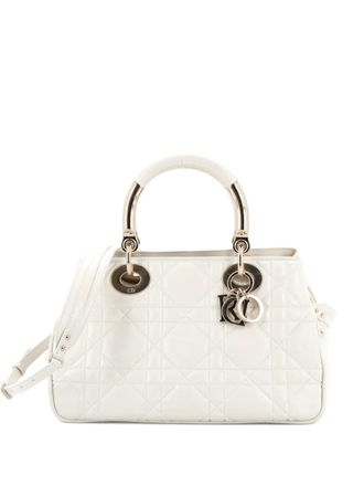 Dior Lady 95.22 Cannage medium leren shopper met reli&euml;f - Wit