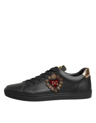 Dolce & Gabbana Zwarte Leren Hart Versierde Sneakerschoenen