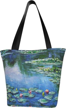 AOOEDM Water Lilies Monet Reusable Grocery Bag Shopping Bag Casual Shoulder Bag Handbag for Men Women ECO Market Bag Beach Bag Travel Totes