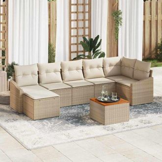 vidaXL Vidaxl - Conjunto De Sof&aacute; De Jard&iacute;n Con Coj&iacute;n 8 Pcs Beige Polirat&aacute;n